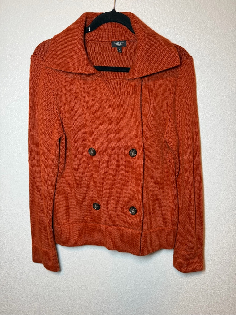 Talbots Rust Orange Double-Breasted Knit Cardigan Cottagecore sweater vintage